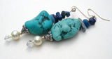Turquoise Sodalite & Pearl Earrings Vintage - The Jewelry Lady's Store