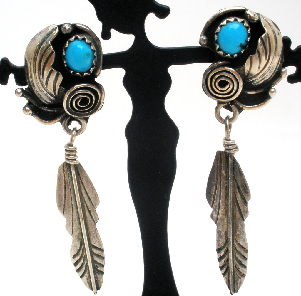 Turquoise Feather Earrings Sterling Silver - The Jewelry Lady's Store