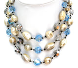 Vendome Blue Bead & Pearl Necklace Vintage - The Jewelry Lady's Store