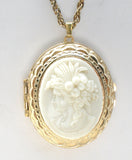 Victorian Style White Glass Cameo Locket Necklace - The Jewelry Lady's Store