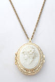 Victorian Style White Glass Cameo Locket Necklace - The Jewelry Lady's Store