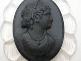Victorian Lavalier Celluloid Black Cameo and Chain - The Jewelry Lady's Store