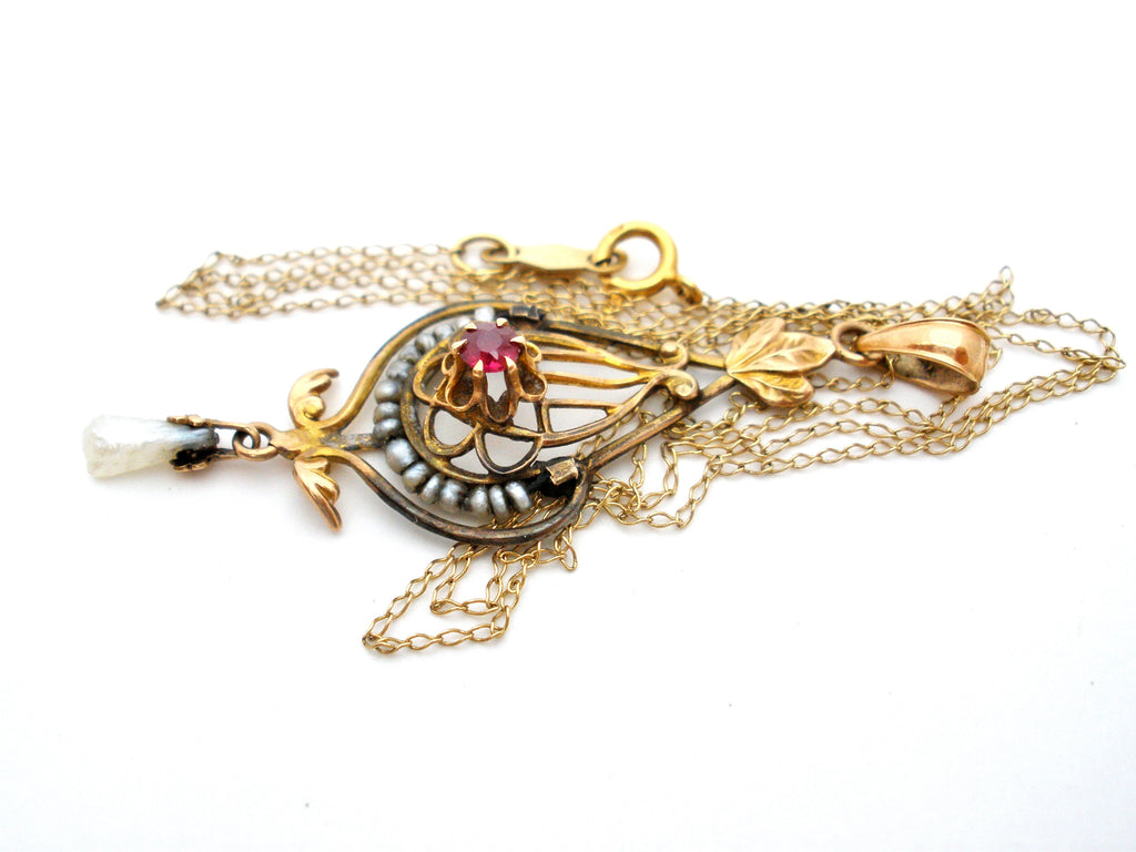 Victorian Ruby & Pearl Gold Lavalier Necklace Ostby & Barton – The ...