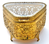 Vintage Brass & Beveled Glass Jewelry Box / Casket - The Jewelry Lady's Store