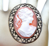 Vintage Cameo Brooch Pin Sterling Silver - The Jewelry Lady's Store
