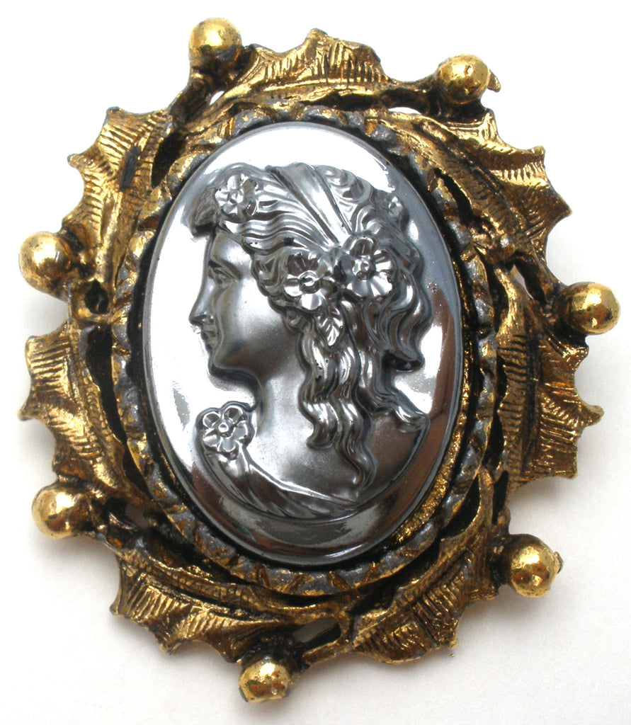 Vintage Hematite Left Facing Cameo Brooch Pin - The Jewelry Lady's Store