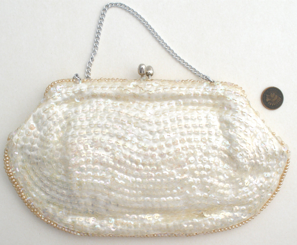 Vintage Iridescent Glass and gold Beaded Evening Purse - clothing