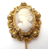 Vintage Left Facing Cameo Stick Gold Tone Pin - The Jewelry Lady's Store