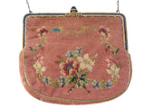 Vintage Pink Floral Petit Point Needlepoint Purse Bag - The Jewelry Lady's Store