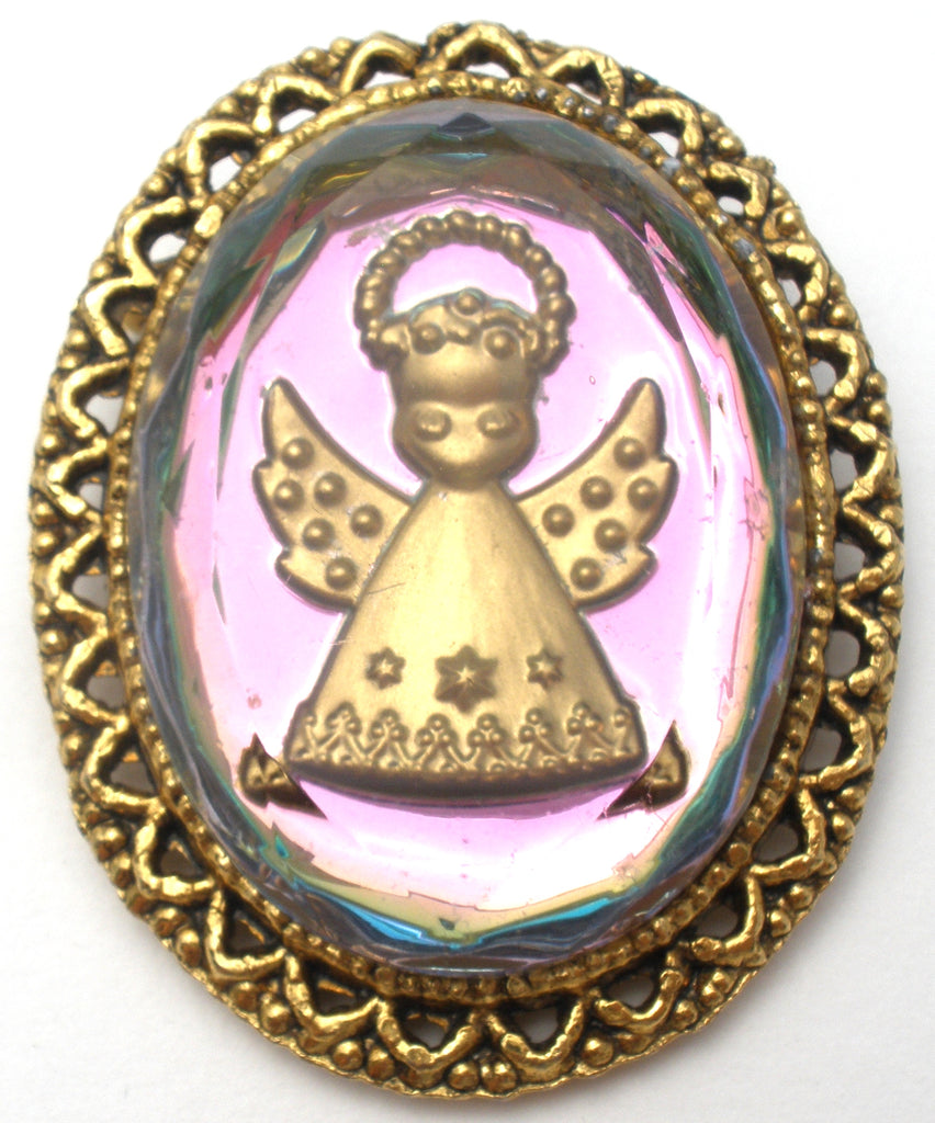 Vintage Reverse Intaglio Glass Angel Brooch - The Jewelry Lady's Store