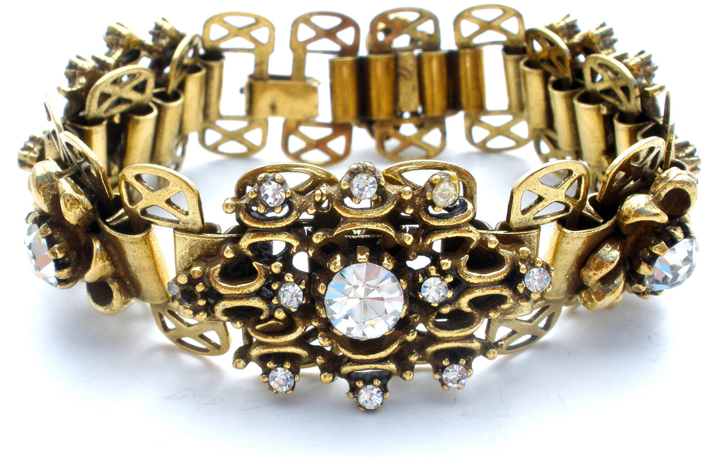 Vintage Bookchain Clear Rhinestone Bracelet 7.25" - The Jewelry Lady's Store