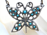 Vintage Butterfly Blue Turquoise Necklace 19" - The Jewelry Lady's Store