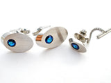 Vintage Cufflinks & Tie Tack Set with Blue Rhinestones - The Jewelry Lady's Store