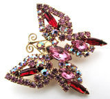Vintage Pink Rhinestone Butterfly Brooch Pin - The Jewelry Lady's Store