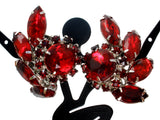 Vintage Red Rhinestone Earrings Clip On - The Jewelry Lady's Store