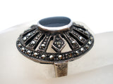 Sterling Silver Black Onyx & Marcasite Ring Size 5 - The Jewelry Lady's Store