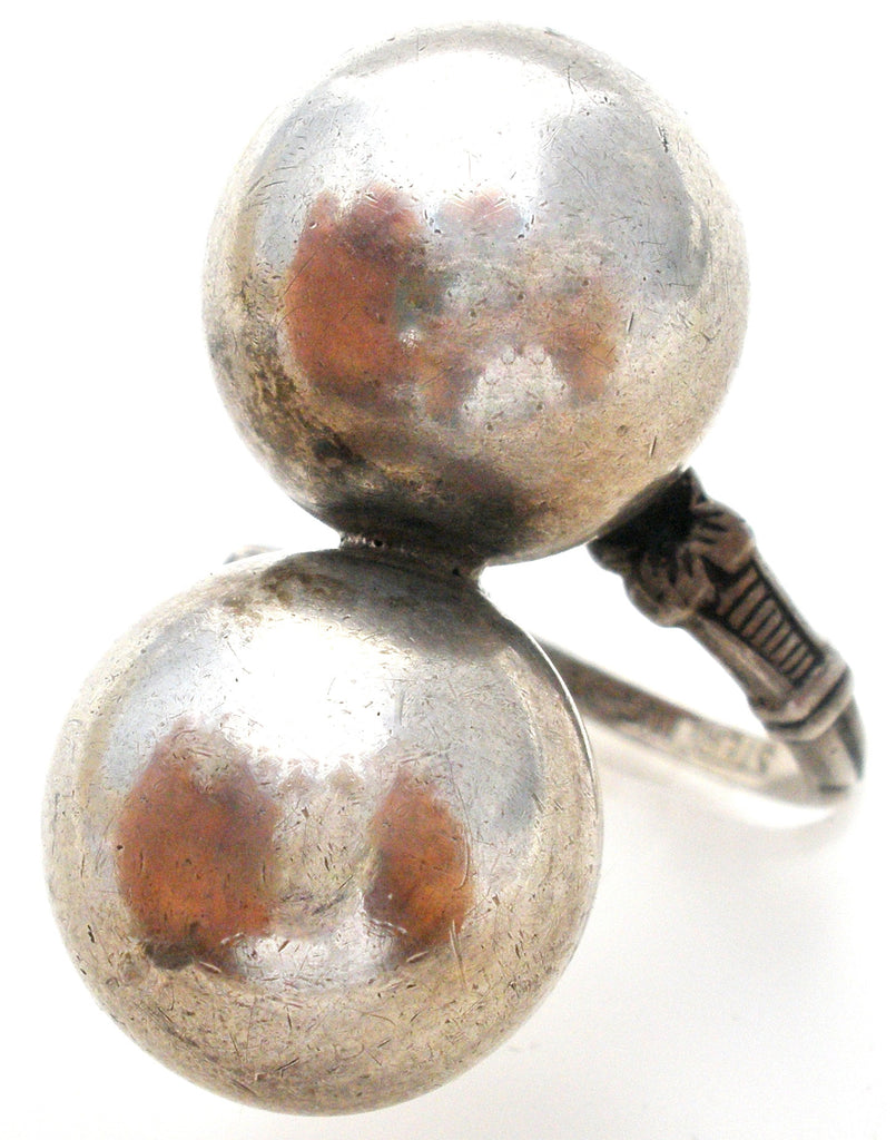 Vintage Sterling Silver Double Orb Ring by Uncas - The Jewelry Lady's Store