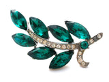 Weiss Green & Clear Rhinestone Leaf Brooch Pin - The Jewelry Lady's Store