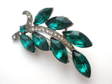 Weiss Green & Clear Rhinestone Leaf Brooch Pin - The Jewelry Lady's Store