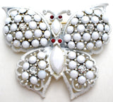 Weiss Milk Glass Rhinestone Butterfly Brooch Pin Vintage - The Jewelry Lady's Store