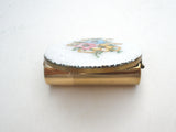 White Enamel & Flower Compact & Lipstick Holder Vintage - The Jewelry Lady's Store