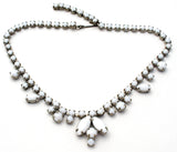 White Milk Glass Rhinestone Necklace 15" - The Jewelry Lady's Store
