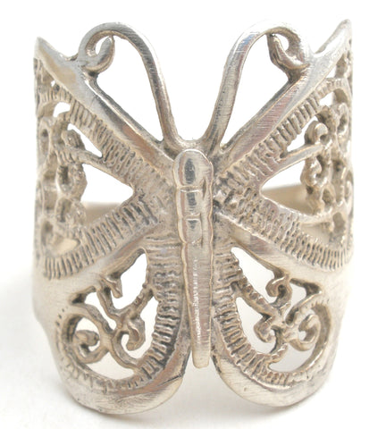 Wide Sterling Silver Butterfly Ring Size 8.5