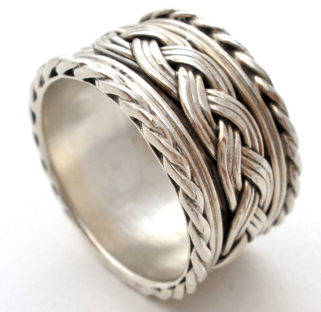 Wide Braided Band Ring Sterling Silver Vintage - The Jewelry Lady's Store