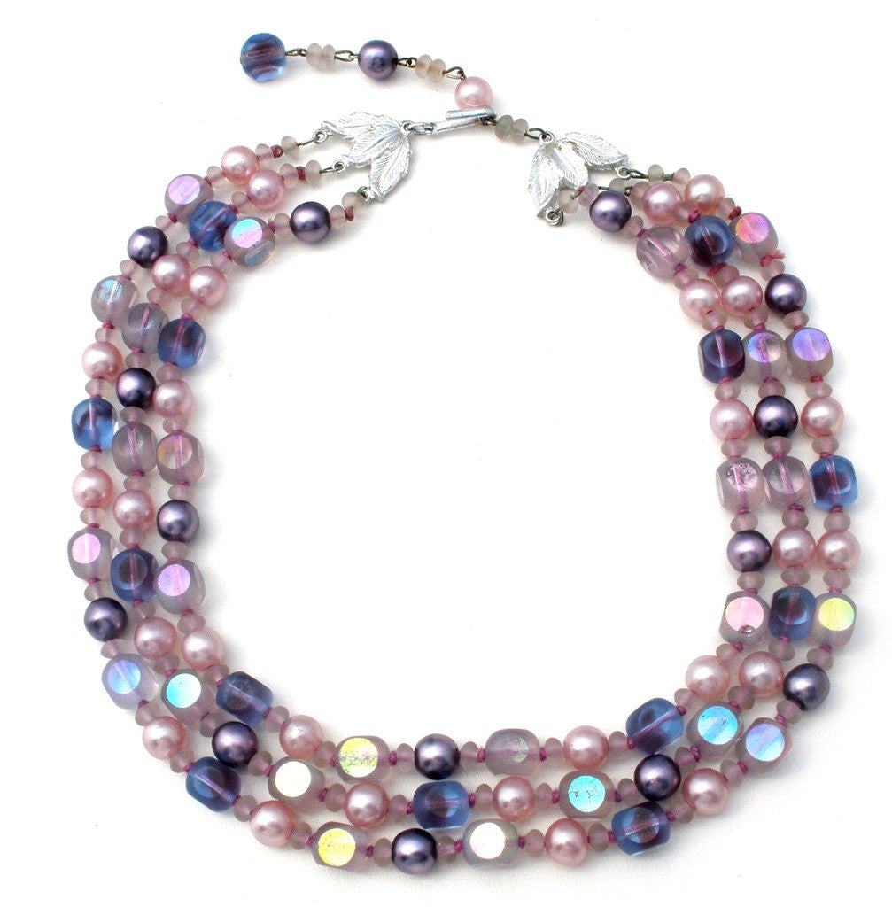 Rockabilly purple and pink glass bead necklace the jewelry lady's store